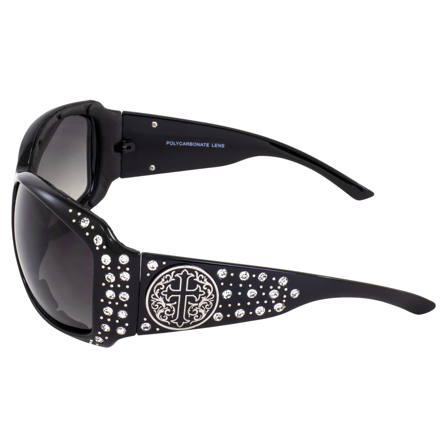 Rodeo Queen Mercy Padded Motorcycle Cross Sunglasses for Women Black Frame w/Bling Rhinestones & Smoke Gradient Lens