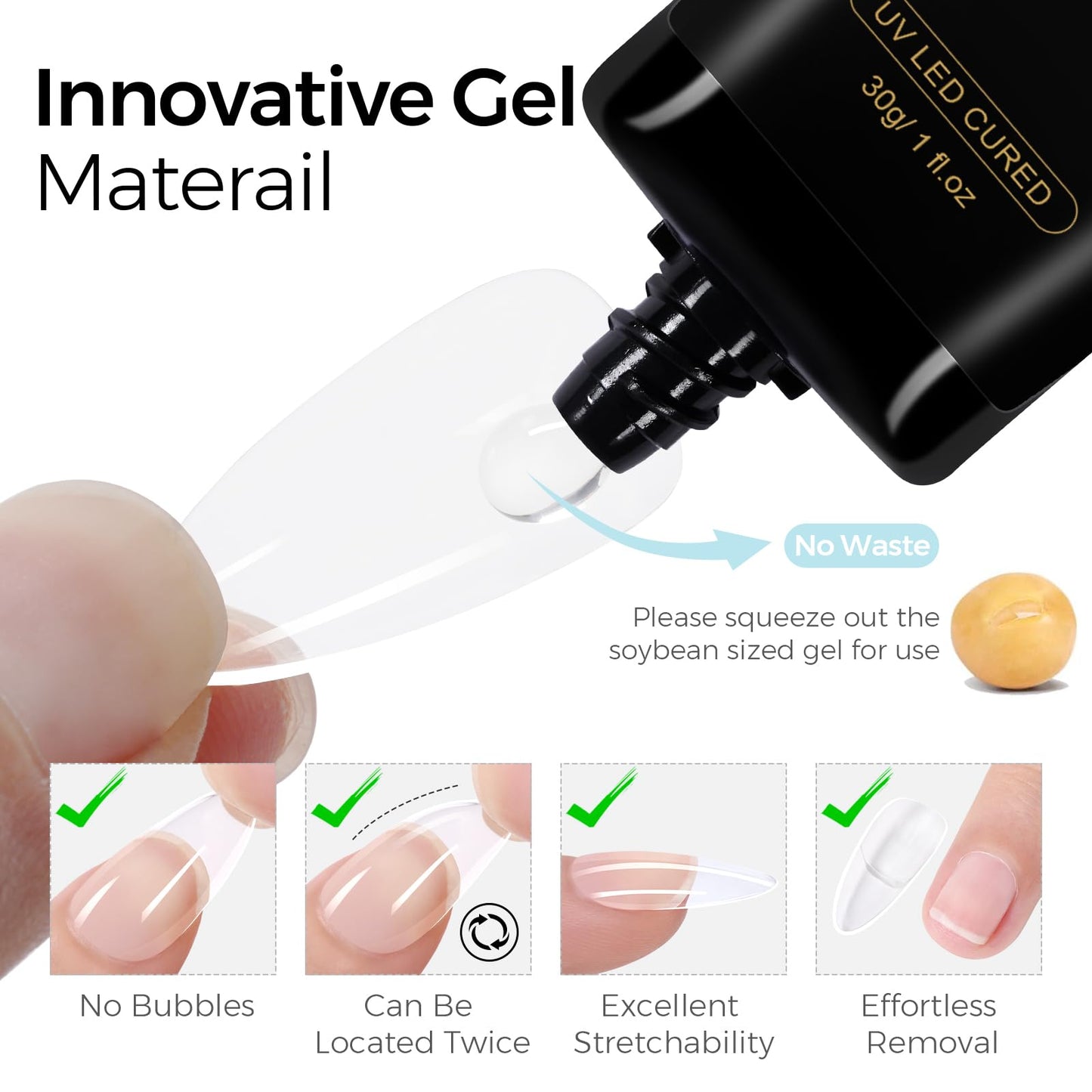 TOMICCA 4 In 1 Gel Nail Glue 30g UV Nail Glue for Press ons Semi Solid Nail Gel Glue Strong Nail Glue on Nails Tips for Fake Acrylic Nails Extension Beauty and Personal Care TOMICCA