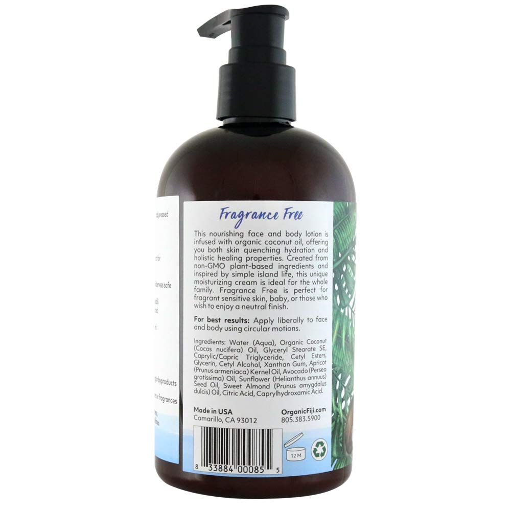 Coco Fiji Face & Body Lotion Infused With Coconut Oil | Lotion for Dry Skin | Moisturizer Face Cream & Massage Lotion for Women & Men | Fragrance Free