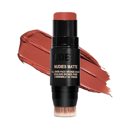 Nudestix Nudies Bronze All Over Matte Bronzing Stick - 3-in-1 Cream Bronzer for Cheeks, Eyes & Lips with Built-In Brush | Natural Contour & Sun-Kissed