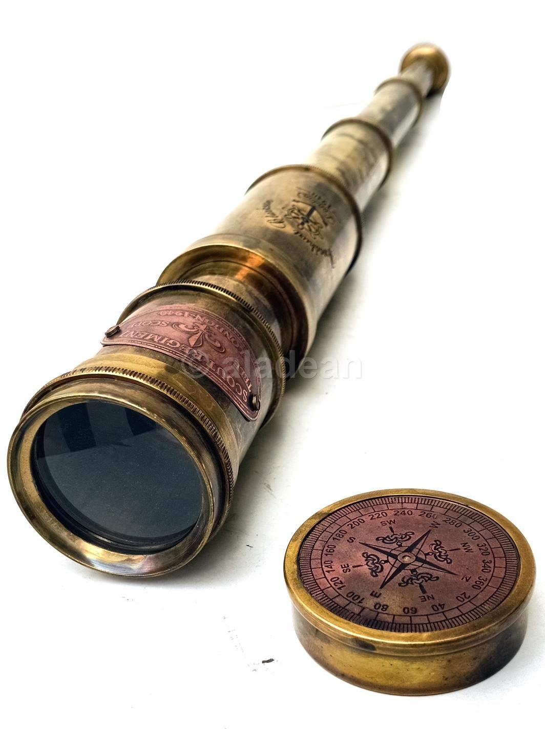 Scout Regiment Brass Telescope 19" – Antique London 1940 Broadhurst Clarkson Spyglass Replica with DF Lens & High Magnification