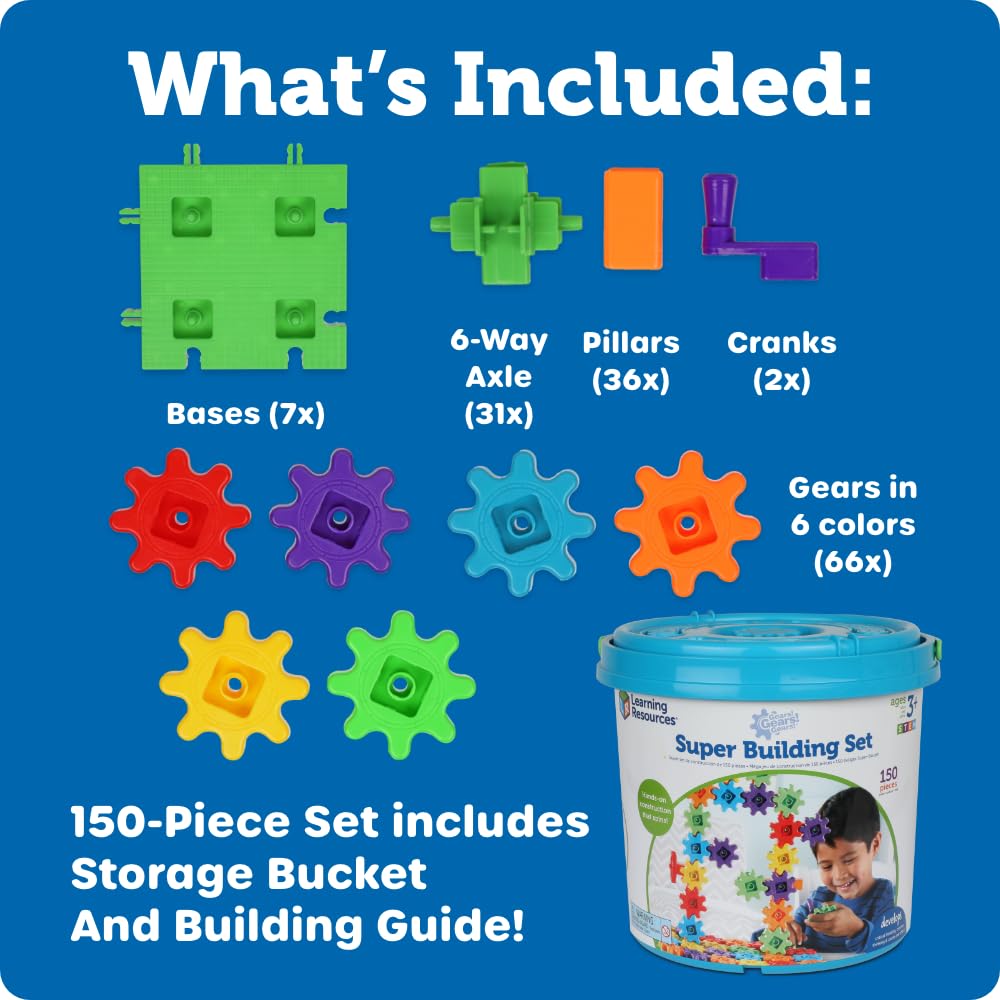 Learning Resources Gears! Gears! Gears! Super Building Set - STEM Construction Toy for Kids, Toddler Engineers Kit, Fine Motor Skills & Science Play