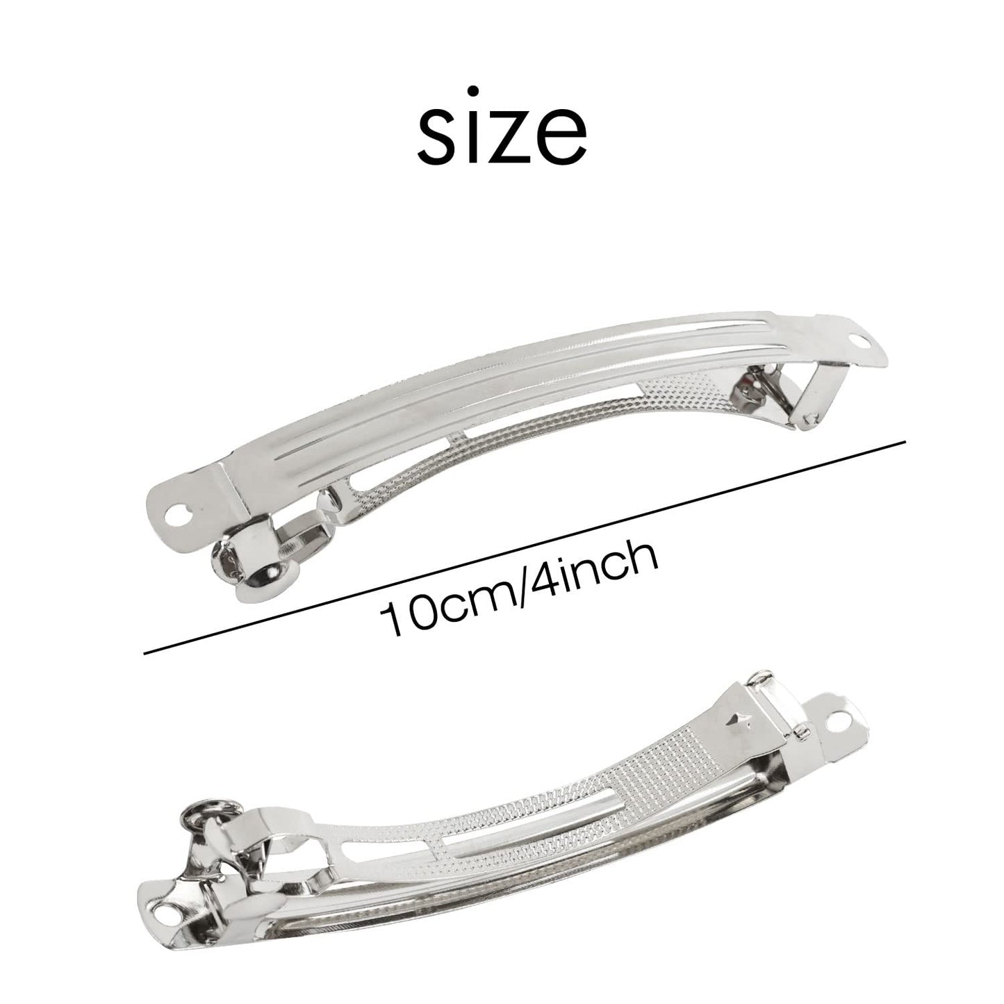 Lawie 50 Pack 4 Inch Large Silver Blank Rectangle Metal French Barrette 10cm Hair Clips DIY Crafts Plain Barrettes for Bows Thick Hair Snap Clips