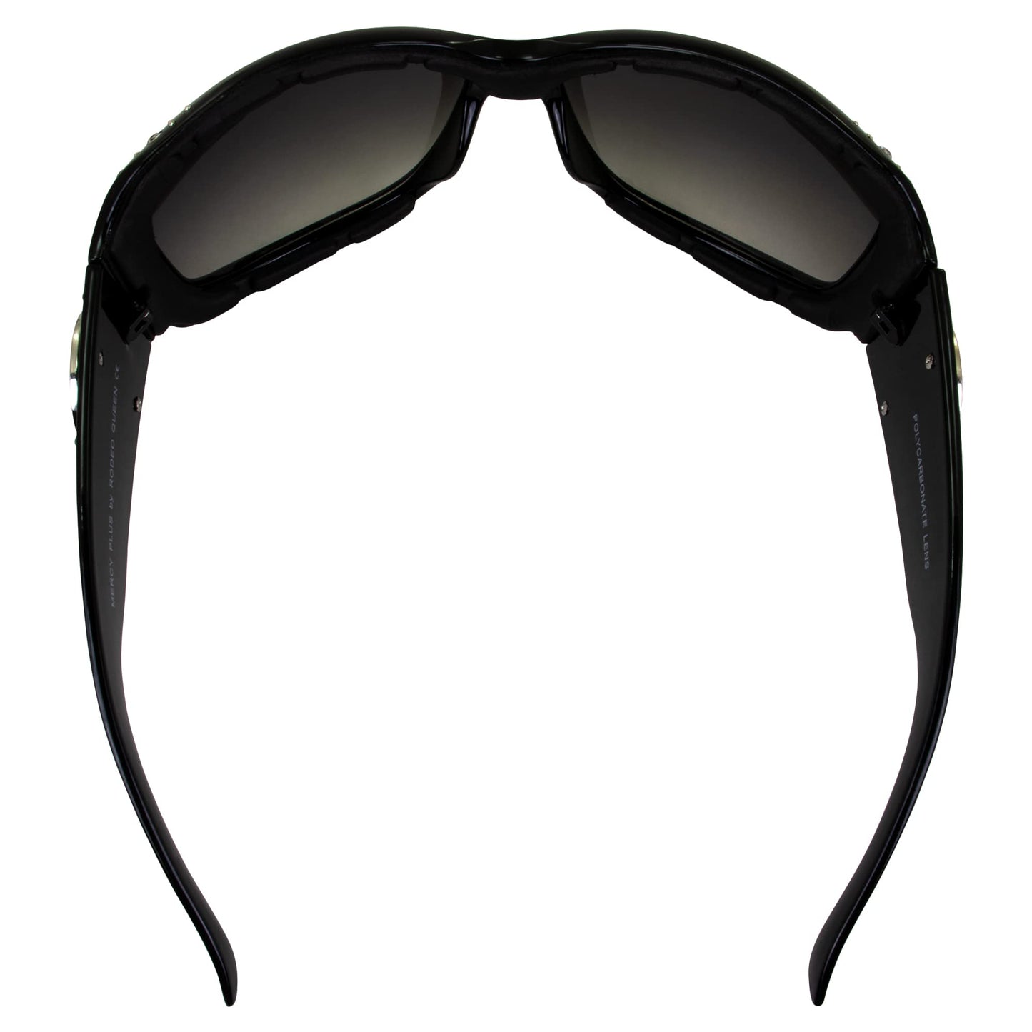 Rodeo Queen Mercy Padded Motorcycle Cross Sunglasses for Women Black Frame w/Bling Rhinestones & Smoke Gradient Lens