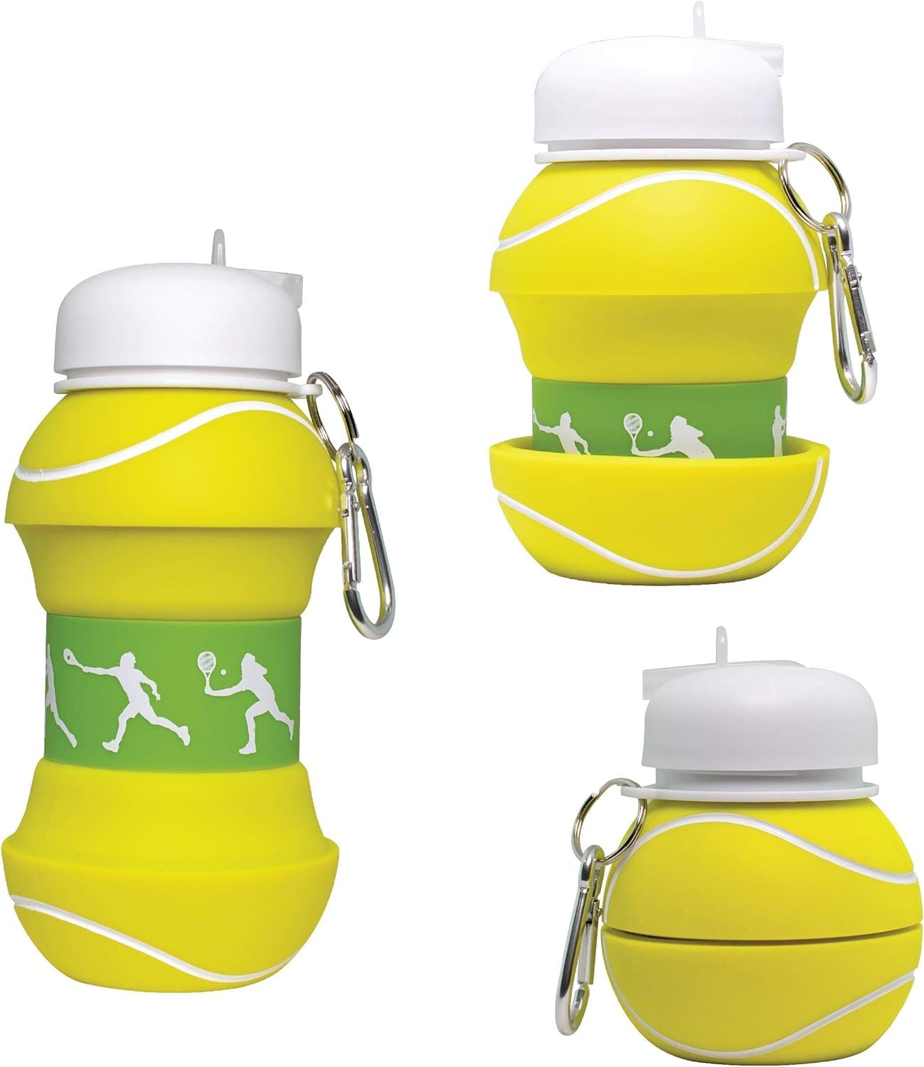 Maccabi Art Clip-On Collapsible BPA-Free Silicone Tennis Ball Water Bottle for Kids, 18 Oz. Size