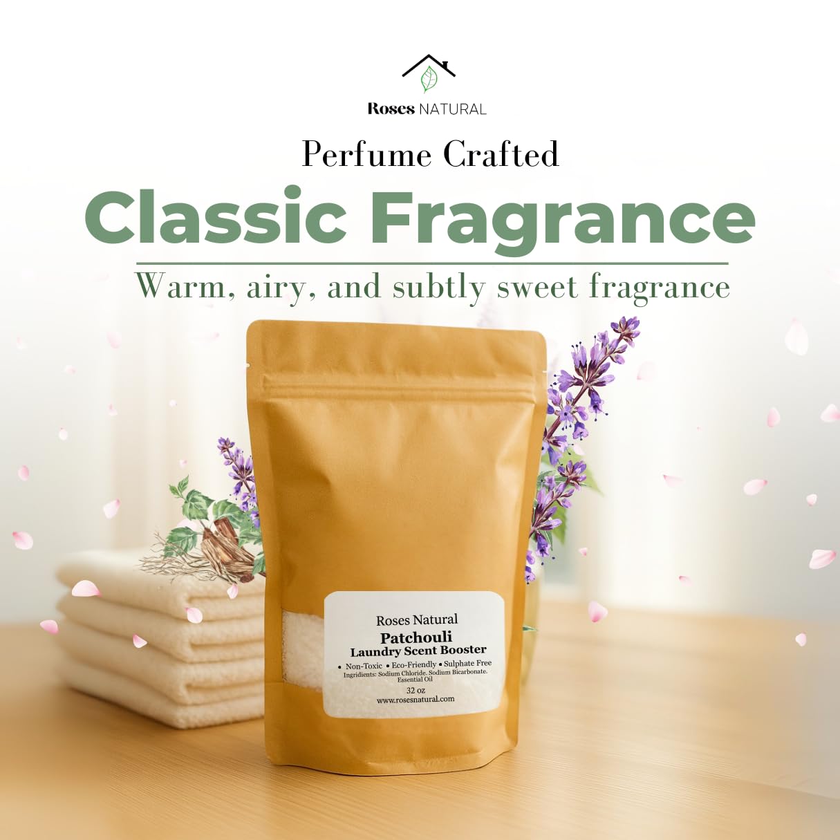Patchouli In-Wash Laundry Scent Booster 16 oz by Roses Natural - Long-Lasting Musky Fragrance Beads, Plant-Based & Non-Toxic Laundry Freshener Beauty and Personal Care Roses Natural