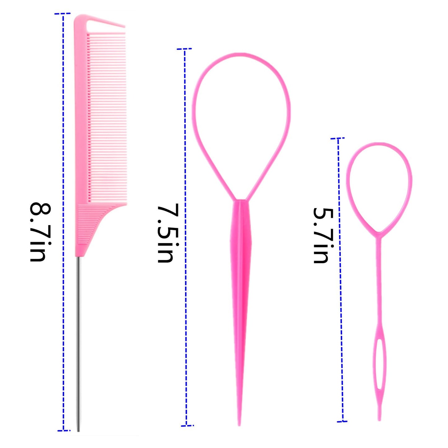 Luumxai 9pcs Topsy Hair Tail Tool and rat tail comb set,6pcs French Braiding Tool ring,3Pcs Metal Parting Combs,Woman Girl Hair Styling (Pink,Purple Beauty and Personal Care Luumxai