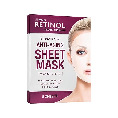 LIVAURA Retinol Anti-Aging Sheet Mask - Hydrating Vitamin-Enriched 15 Minute Treatment With Collagen Firms Face - Exfoliates for Improvement In Tone