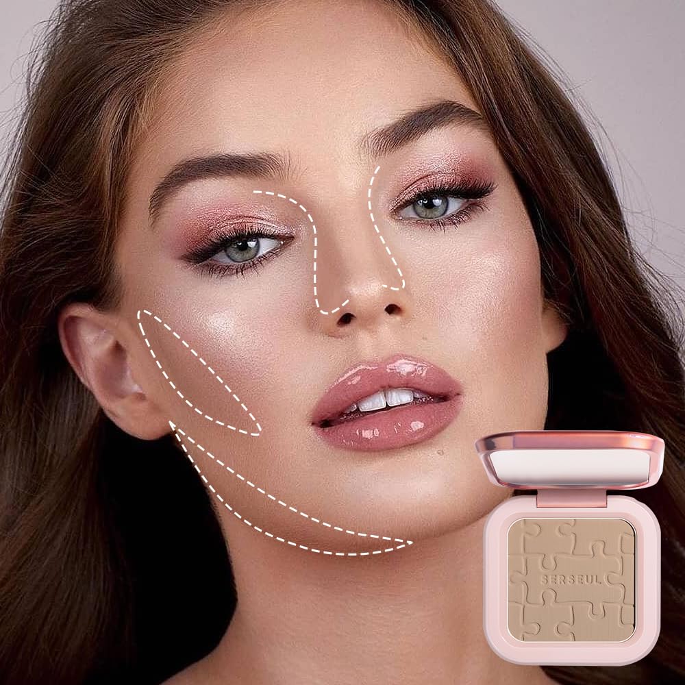 SERSEUL Face Sculpting Contour Palette, Blendable Silky Texture Contour Powder, Multiuse Baked Makeup Palette, Pigmented Cool Toned Bronzer for Light