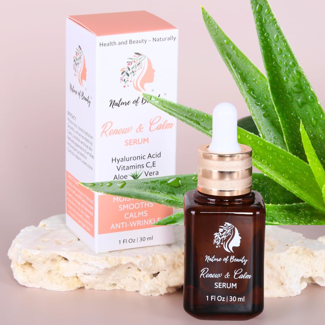 Renew & Calm Vitamin C Serum - Restoring Serum for Face with Vitamins C, E, LMW Hyaluronic Acid & Natural Plant Extracts - Smooths, Calms, Evens Skin