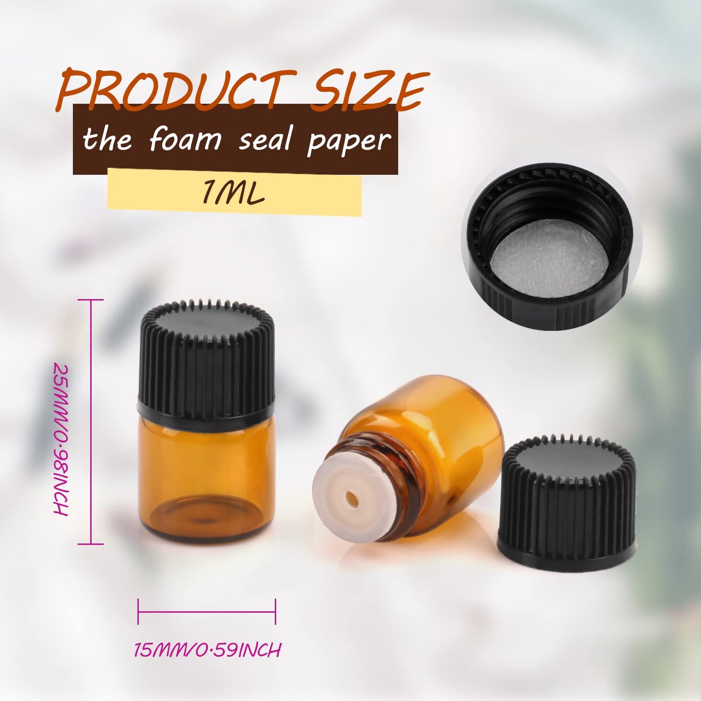 Wresty 100 Packs Essential Oil Bottles,1ml(1/4 dram) Mini Sample bottle Amber Glass Vials,With With 3 Free Dropper