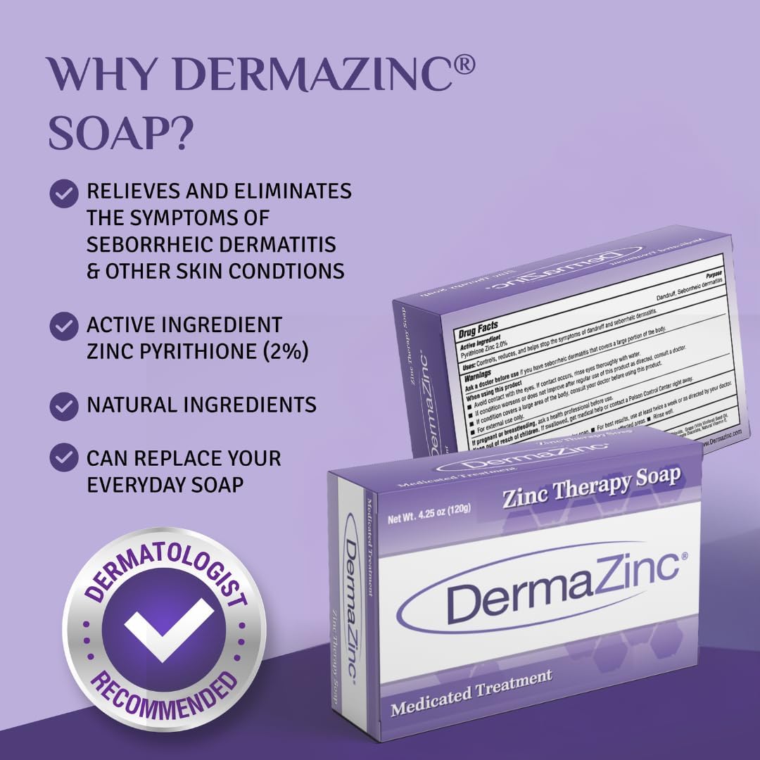 DermaZinc Zinc Therapy Soap 4.25 Ounce (120 gram) Bar - 3 Pack.