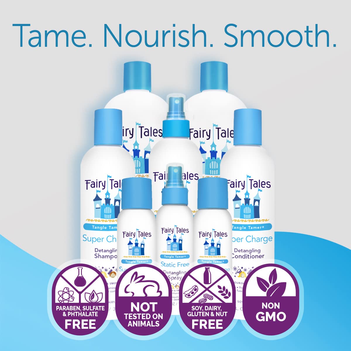 Fairy Tales Tangle Tamer Super Charge Detangling Shampoo, Conditioner, and Spray for Kids - Travel Kit - Paraben Free, Sulfate Free, Gluten Free, Nut