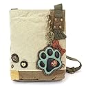 CHALA Womens' Canvas Patch Crossbody Handbag with Keyfob- Sand (Teal Paw Print Sand)