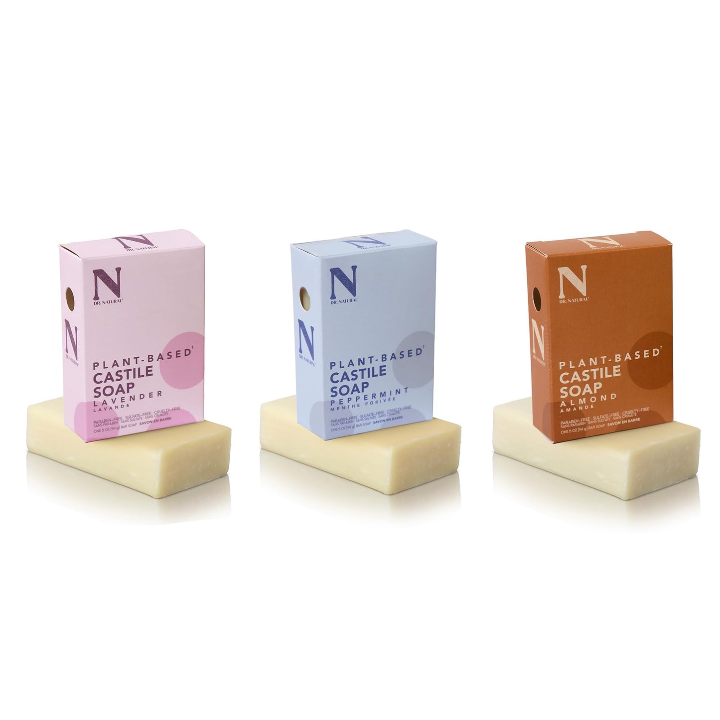 Dr. Natural Castile Bar Soap Set - Multipurpose Soap Bar with Anti-Acne Properties - For Face, Body, Hair - Sensitive Skin Body Wash with Peppermint