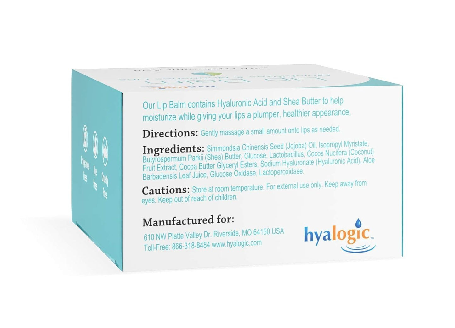Hyalogic HA Lip Balm - Moisturizing Lip Balm with Hyaluronic Acid & Coconut Oil - Hydrating Lip Care for Dry, Chapped Lips - Natural, Unflavored