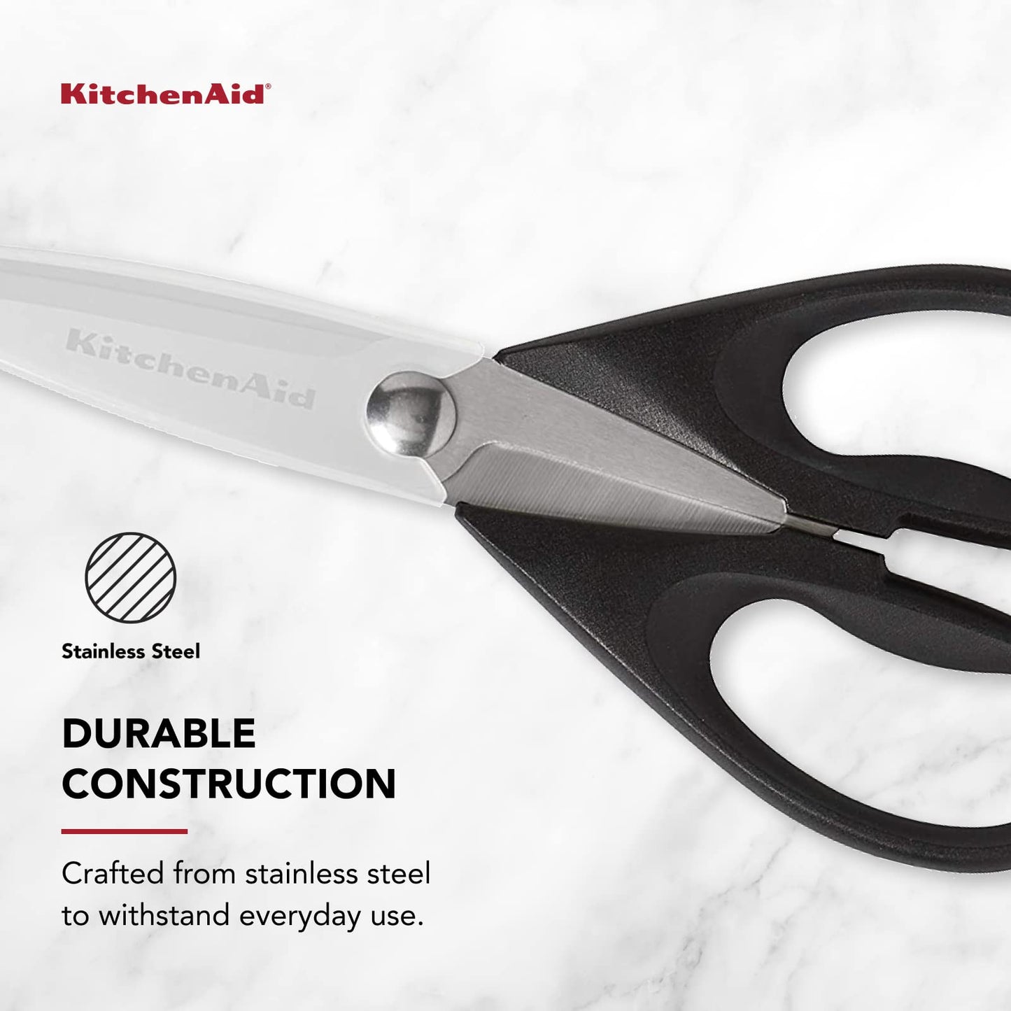 KitchenAid All-Purpose Kitchen Shears with Protective Sheath, Stainless Steel, Soft Grip Handle, Dishwasher Safe, 8.72", Black