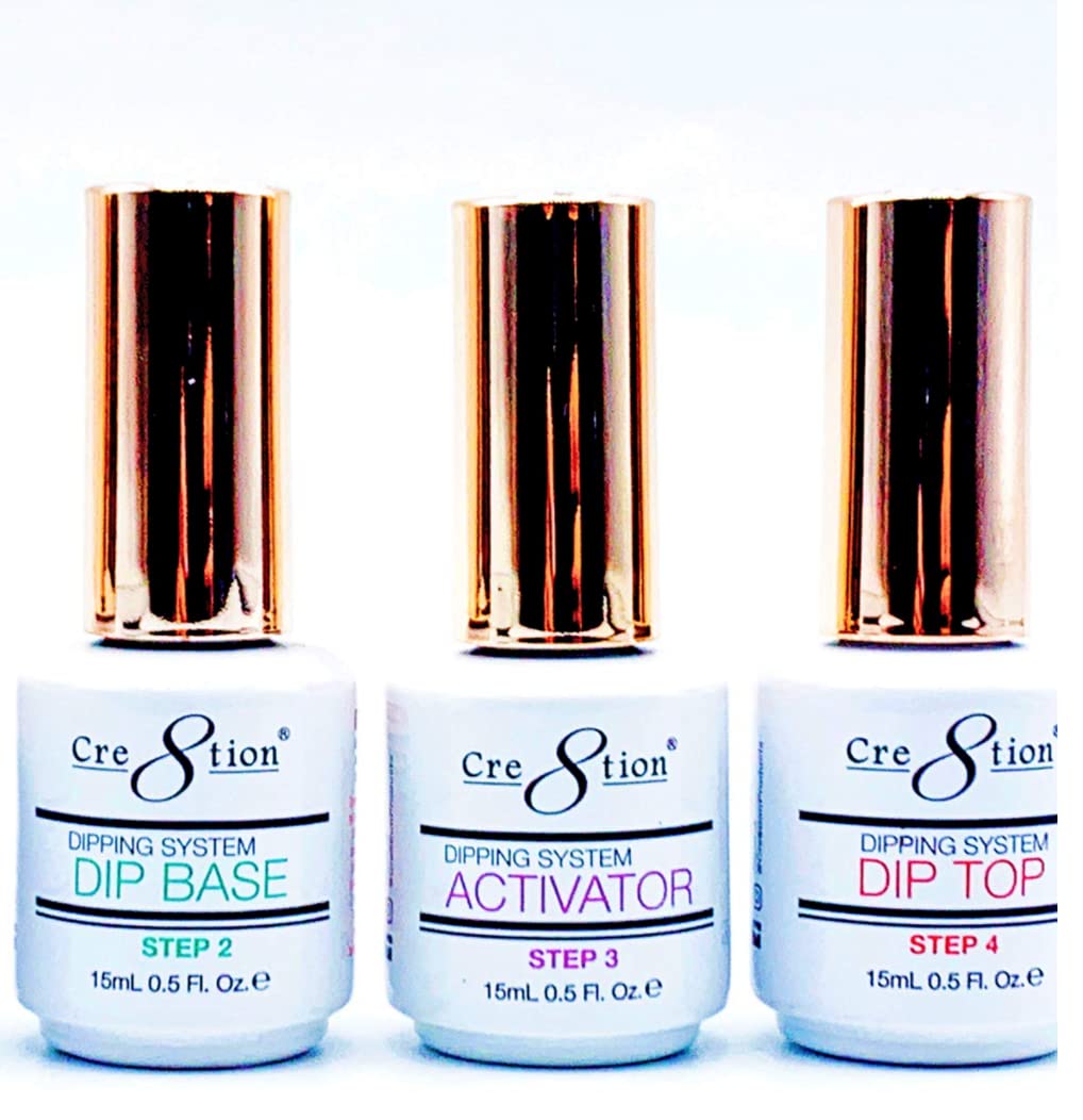 Creation dip powder nail kit starter, dip powder liquid set (Step 2 - 4) Gel Base, Activator, and Gel Top - Gel nail polish No UV LED light, Easy Beauty & Personal Care Cre8tion