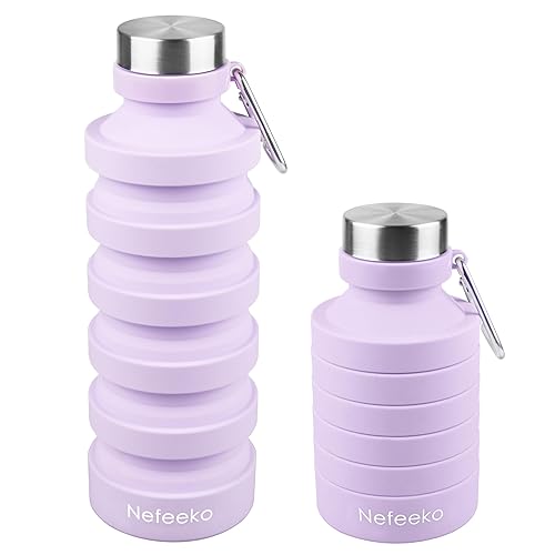 Nefeeko Collapsible Water Bottle, 27oz Reuseable BPA Free Silicone Foldable, Portable Leak Proof Sports Water Bottle with Carabiner for Travel Gym