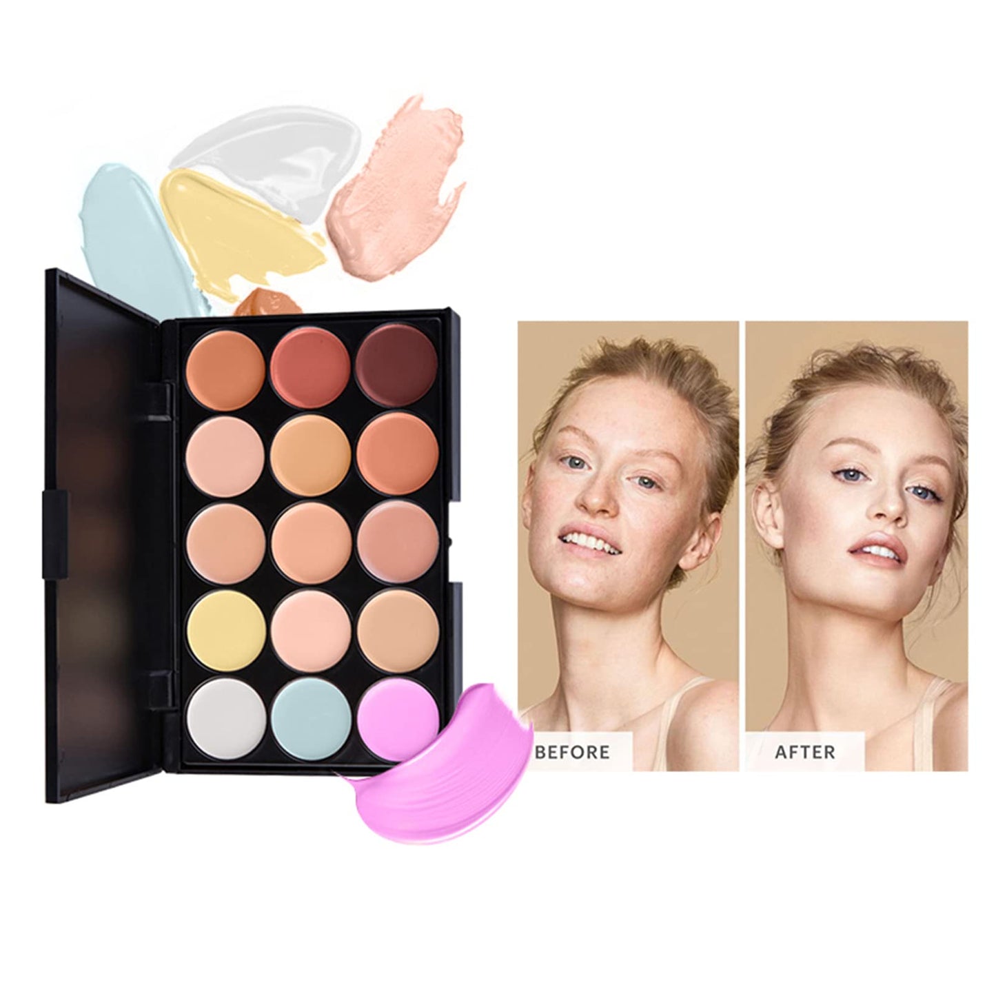 15 Colors Hydrating Cream Concealer Palette, Pure Vie Long Lasting Full Coverage Correcting Concealer Palette Foundation Camouflage Makeup Contour Kit
