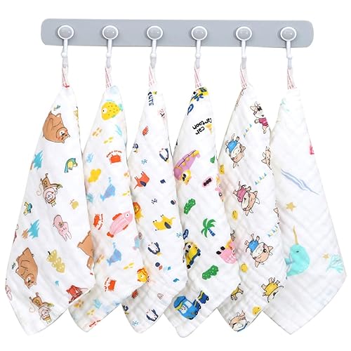 Snadulor 6 Pcs Cartoon Hanging Hand Towels,Hand Towel with Hanging Loop,Kids Hanging Hand Towels Cute Hanging Hand Towels for Home Bathroom…