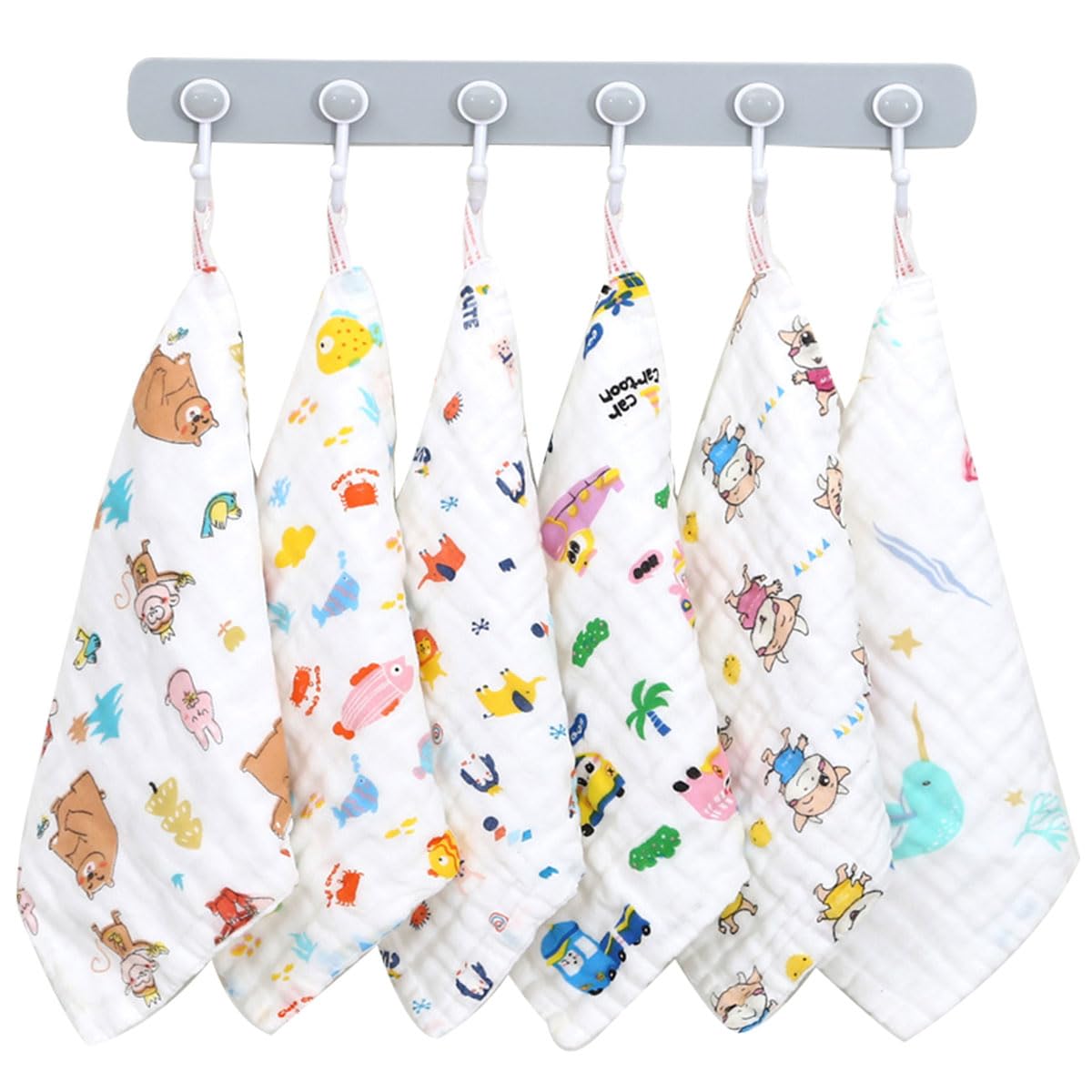 Snadulor 6 Pcs Cartoon Hanging Hand Towels,Hand Towel with Hanging Loop,Kids Hanging Hand Towels Cute Hanging Hand Towels for Home Bathroom…