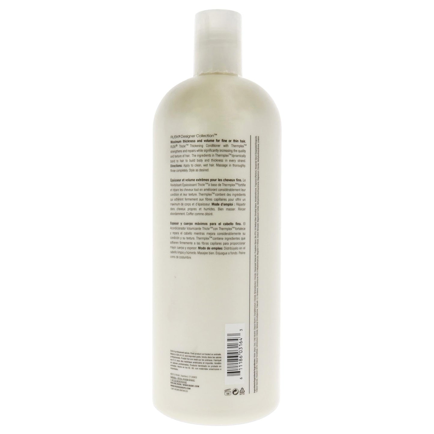 RUSK Designer Collection Thicker Thickening Conditioner for Fine or Thin Hair, Daily-Use to Strengthen and Repair, Gives Full-Bodied Appearance, 33.8