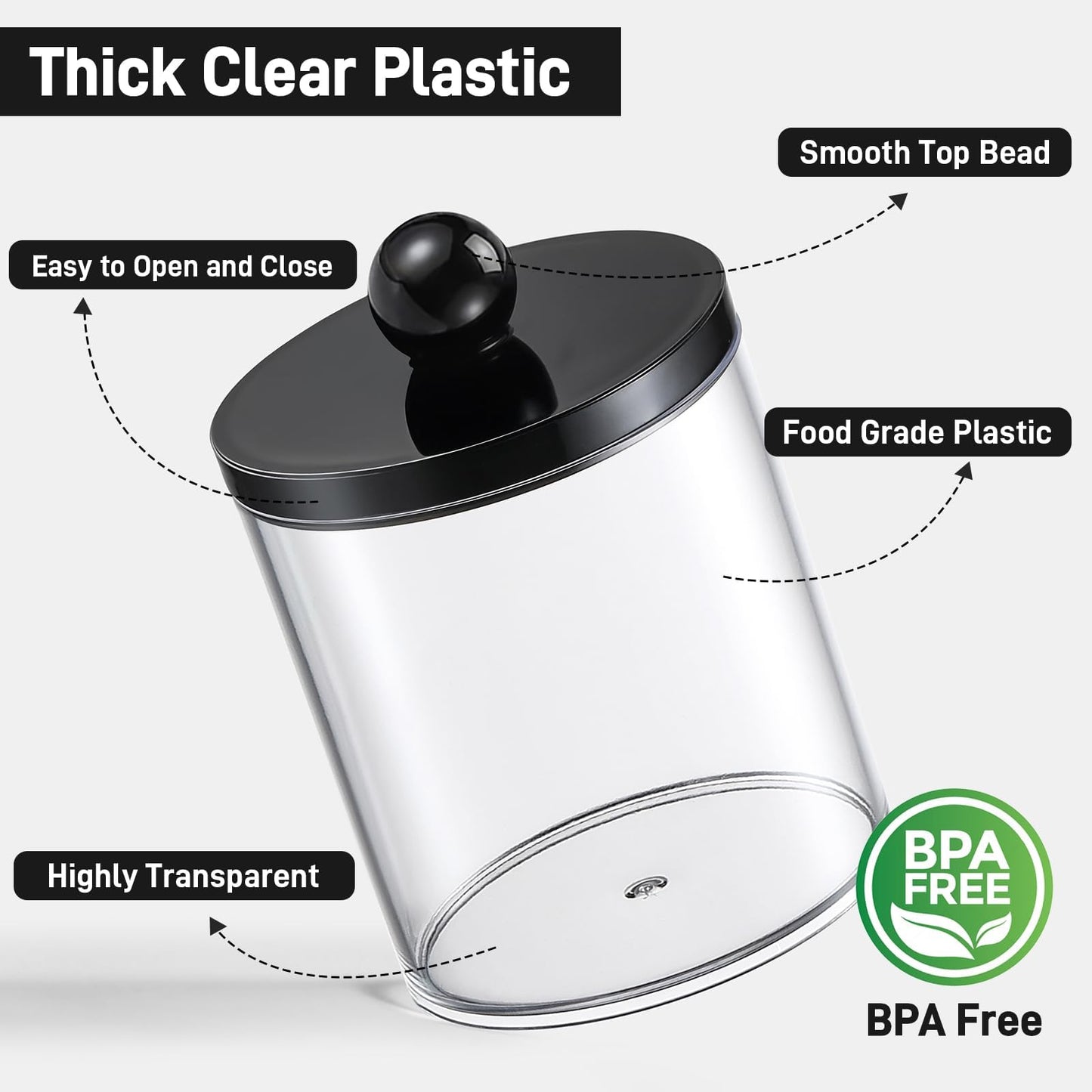 4 Pack Acrylic Qtip Holder Dispenser for Cotton Swabs, Balls, Pads, Floss - Plastic Canister Apothecary Jar Set, Bathroom Essentials Accessories Decor Beauty and Personal Care AOZITA