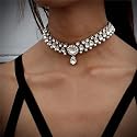 DoubleNine Rhinstone Crystal Choker Wedding Bridal Necklace Collar Teardrop Handmade Prom Statment Accessories for Women Girls Bridesmaid Gift