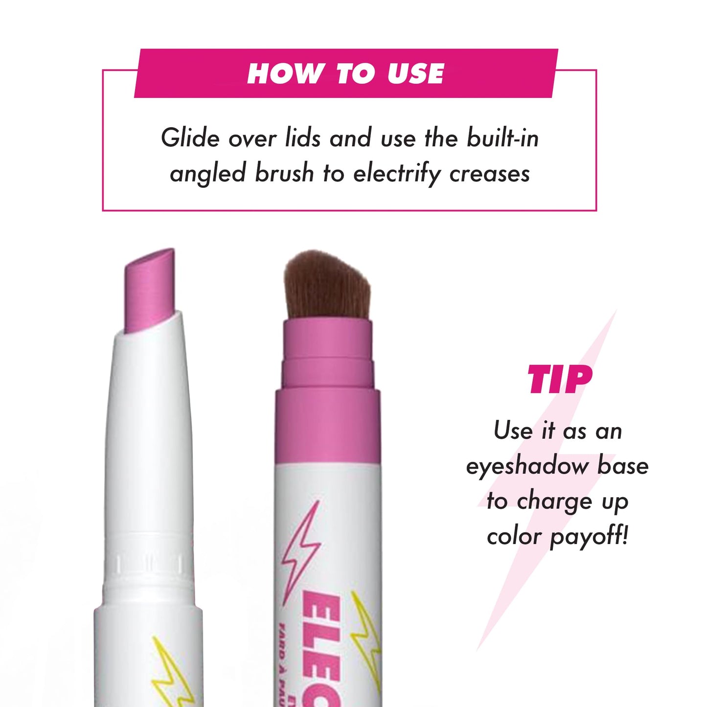Lime Crime Electric Slide Eyeshadow & Brush Stick, DUH (Metallic Magenta) - Lightweight 2-in-1 Eyeshadow Smudge Stick with Angled Brush for Long