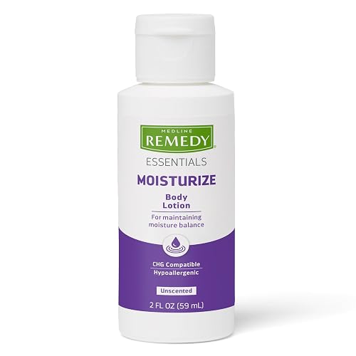 Medline Remedy Essentials Moisturizing Body Lotion (2 oz Bottle), Unscented, Travel-Size, Hydrating, Non-Greasy, For Dry Skin, Hypoallergenic, Men
