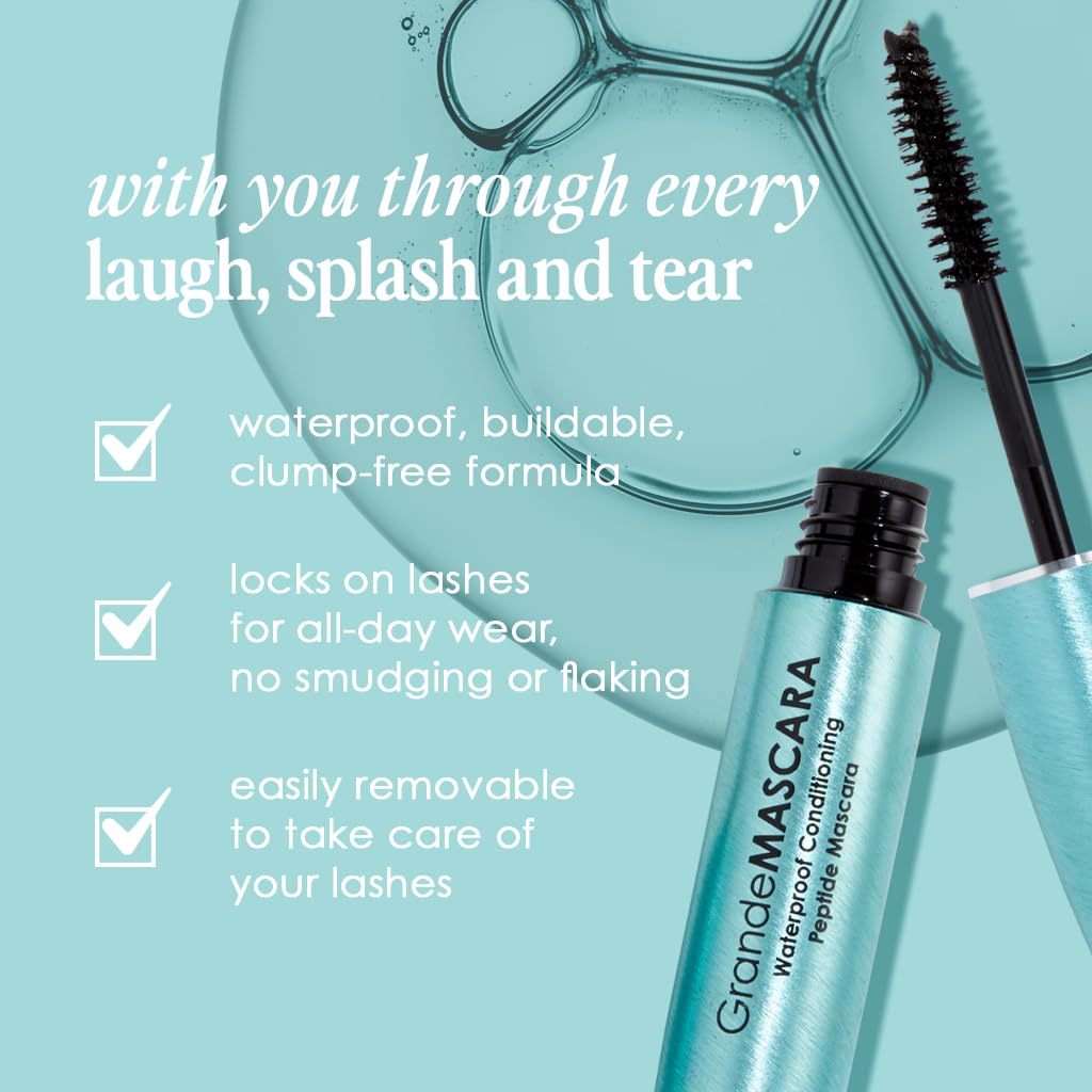 Grande Cosmetics GrandeMASCARA Waterproof Conditioning Peptide Mascara - for Buildable Volume & Length, Waterproof & Clump-Free, Lash & Extension