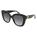 Gucci Women's GG0327S Sunglasses, Black-Black-Grey, 52, Black-black-grey, 52