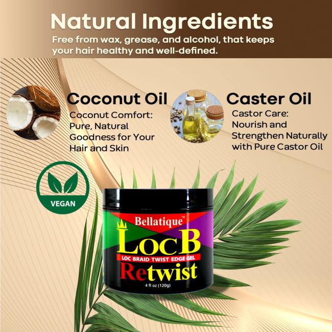 Loc B Retwist Loc, Braid, Twist, Edge Gel for Natural, Relaxed, Dry, Dull, & Brittle Hair (4 oz)