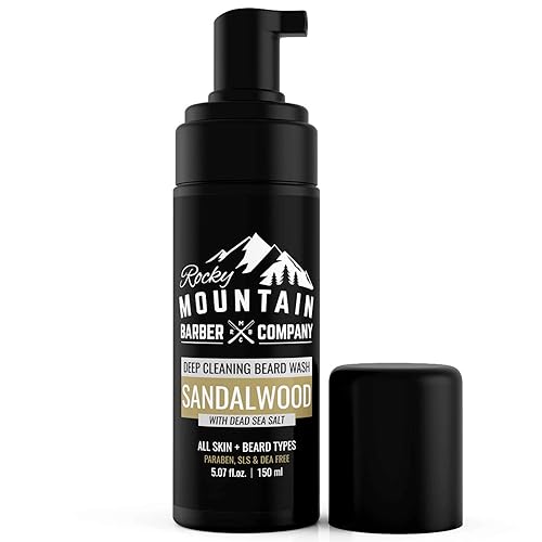 Rocky Mountain Barber Company Foaming Sandalwood Beard Wash - With Sandalwood Essential Oil, Vitamin B5 & Dead Sea Salt - 5 oz