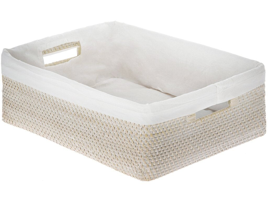 KOUBOO Laguna Rattan Shelf Basket with Cotton Liner, White Wash