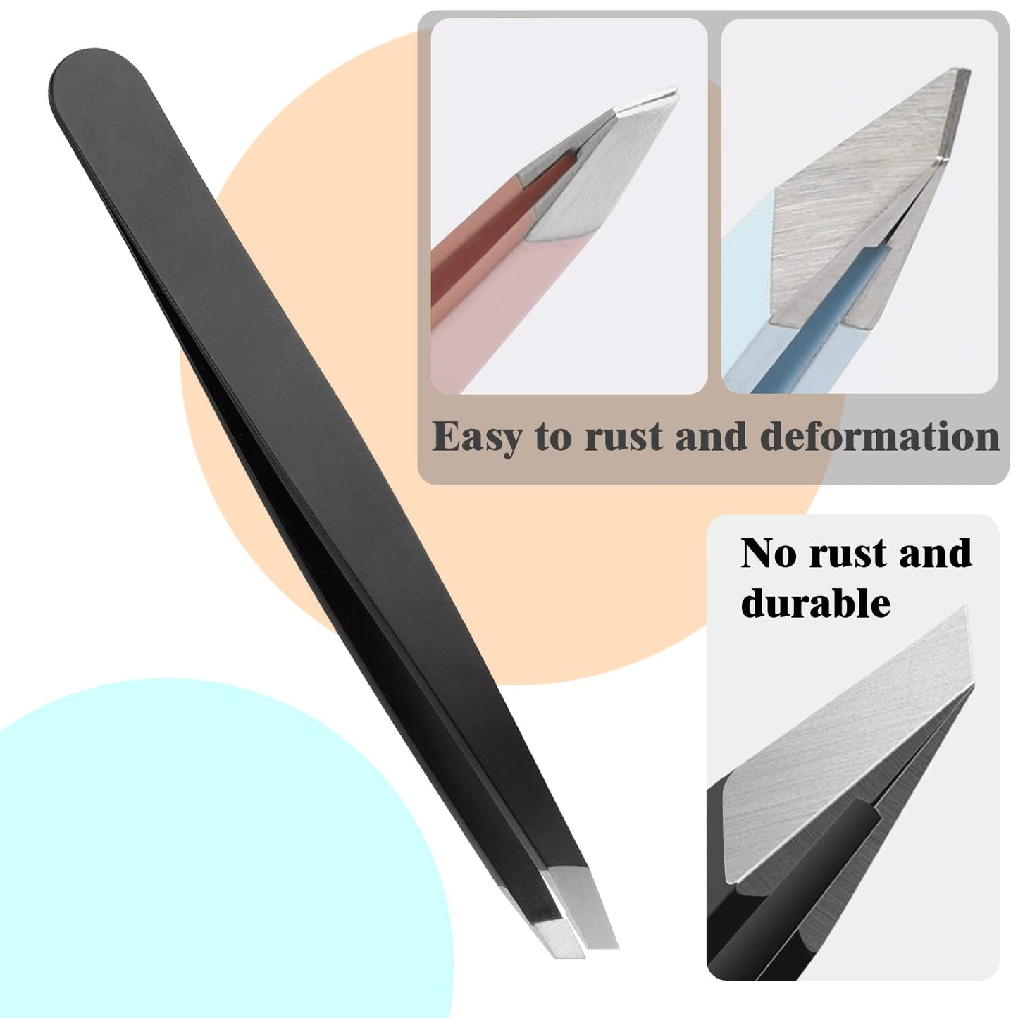 FIVETAS Stainless Steel Tweezers for Eyebrows-Slant Tweezer with Case for Women&Man,Great Precision on Brow,Facial Hair and Ingrown Hair