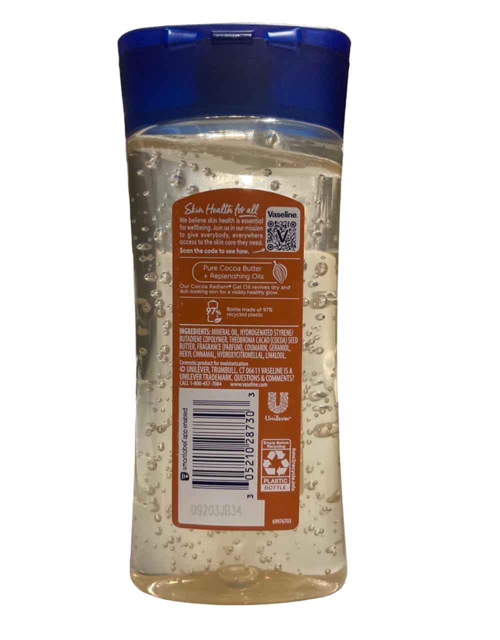 Vaseline Body Oil Vitalizing Gel Cocoa Butter 6.80 oz (Pack of 5)