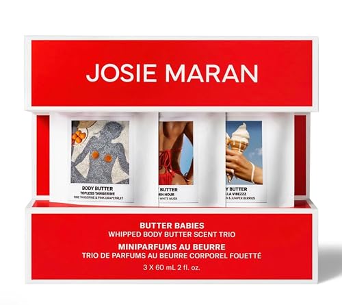 Josie Maran Butter Babies 3-Piece Body Butter Minis Kit | Whipped Argan Oil Body Butter Trio Cream | Hydrating and Moisturizing | 3 x 60 mL 2 fl. oz.