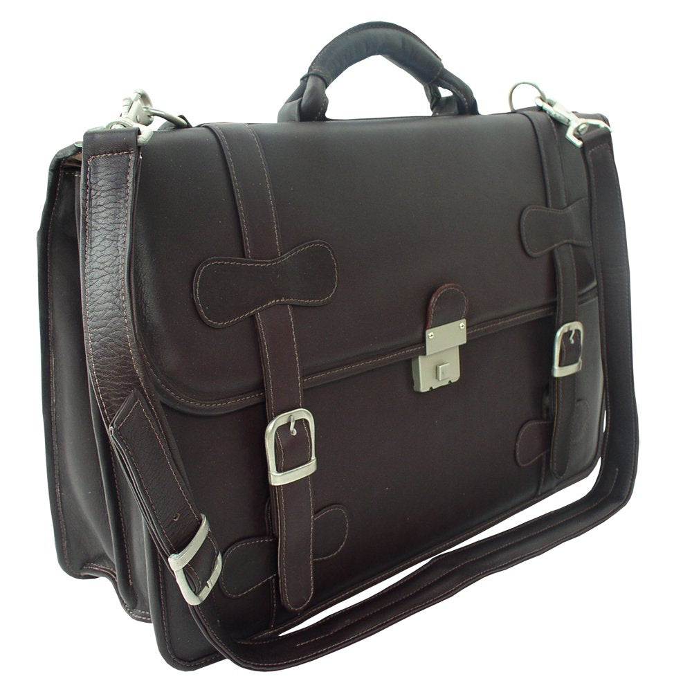 Piel Leather XXL Flap-Over Portfolio, Chocolate, One Size