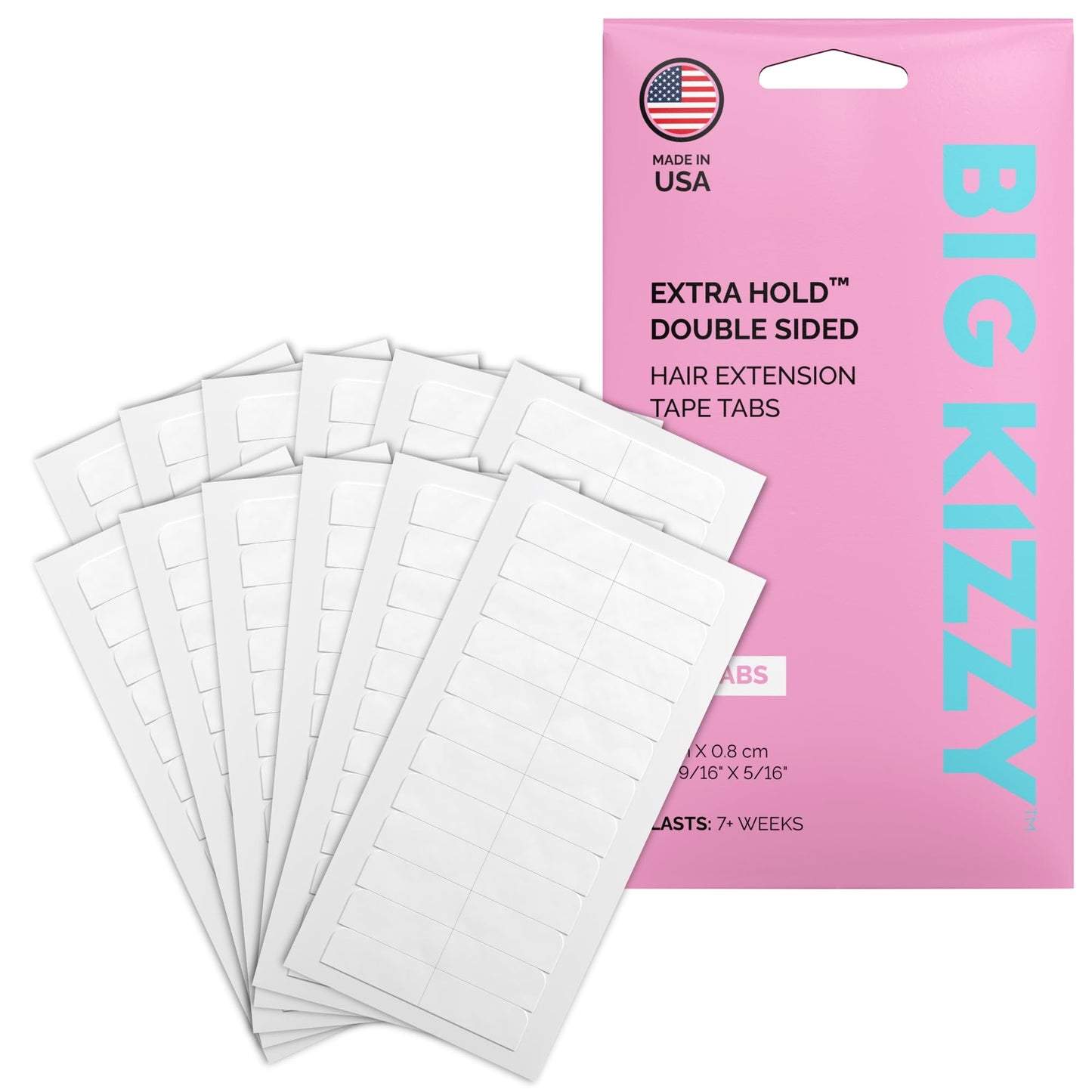 Big Kizzy Extra Hold Double Sided Hair Extension Tape - 600 tabs replacement tape - Strong hold of 6-8+ weeks - Made in USA