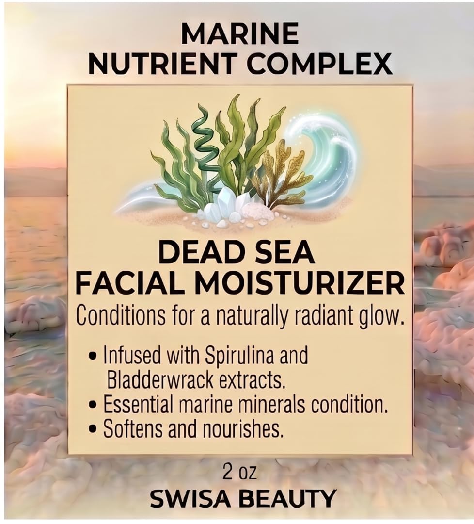 Swisa Beauty Dead Sea Facial Moisturizer - Daily Mineral Hydrator & Conditioning Cream to Soften & Nourish the Skin with Aloe, Seaweed & Green Tea, 2