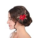Sither Red Hair Clip for Bridal Floral Hair Comb for Women Wedding Hair Accessories for Bride Hair Clip Headpiece for Wedding Party Prom Gift