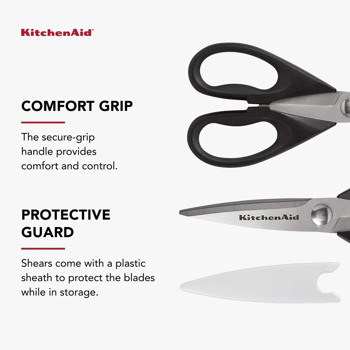KitchenAid All-Purpose Kitchen Shears with Protective Sheath, Stainless Steel, Soft Grip Handle, Dishwasher Safe, 8.72", Black