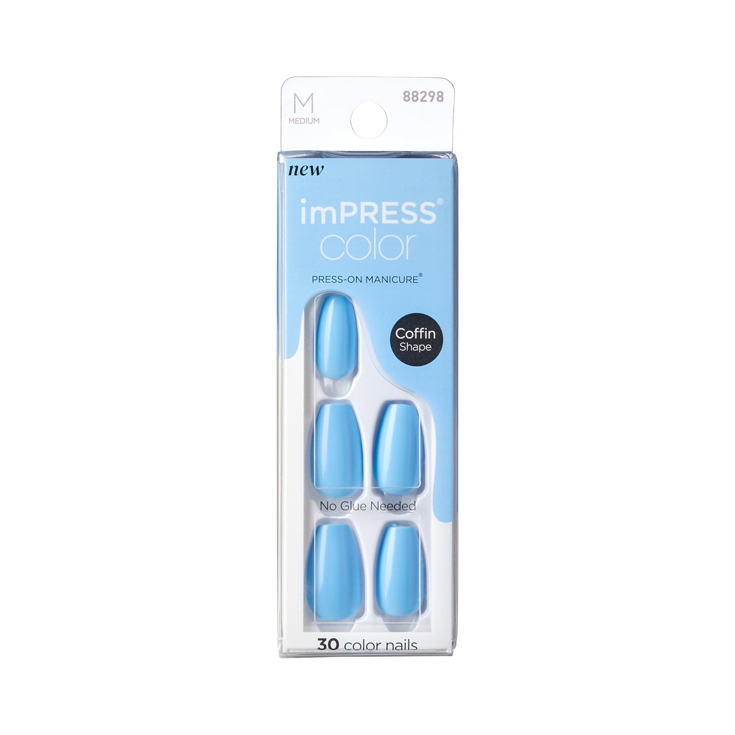 KISS imPRESS Color Press-On Manicure Fake Nails, Serene Blue- Short & Square, Solid Blue, Ready To Wear, Chip Proof, Smudge Proof, No Dry Time, Mini Beauty & Personal Care imPRESS