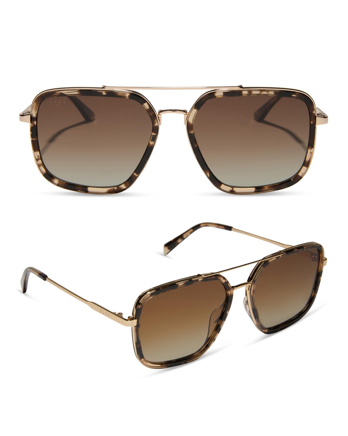 DIFF Jordan Designer Oversized Navigator Sunglasses for Women UV400 Polarized Protection, Espresso Tortoise + Brown Gradient
