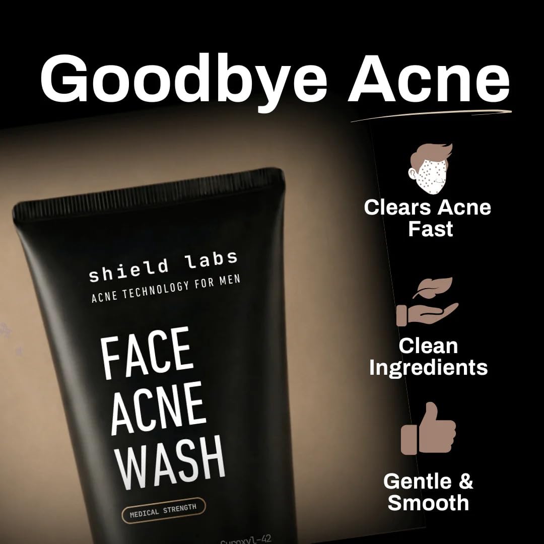 Shield Face Acne System for Men and Boys, Easy 3-Step Clear Skin Kit with 4% Benzoyl Peroxide Face Wash, Adapinoid Spray and Manuka Honey Moisturizer Beauty and Personal Care Shield