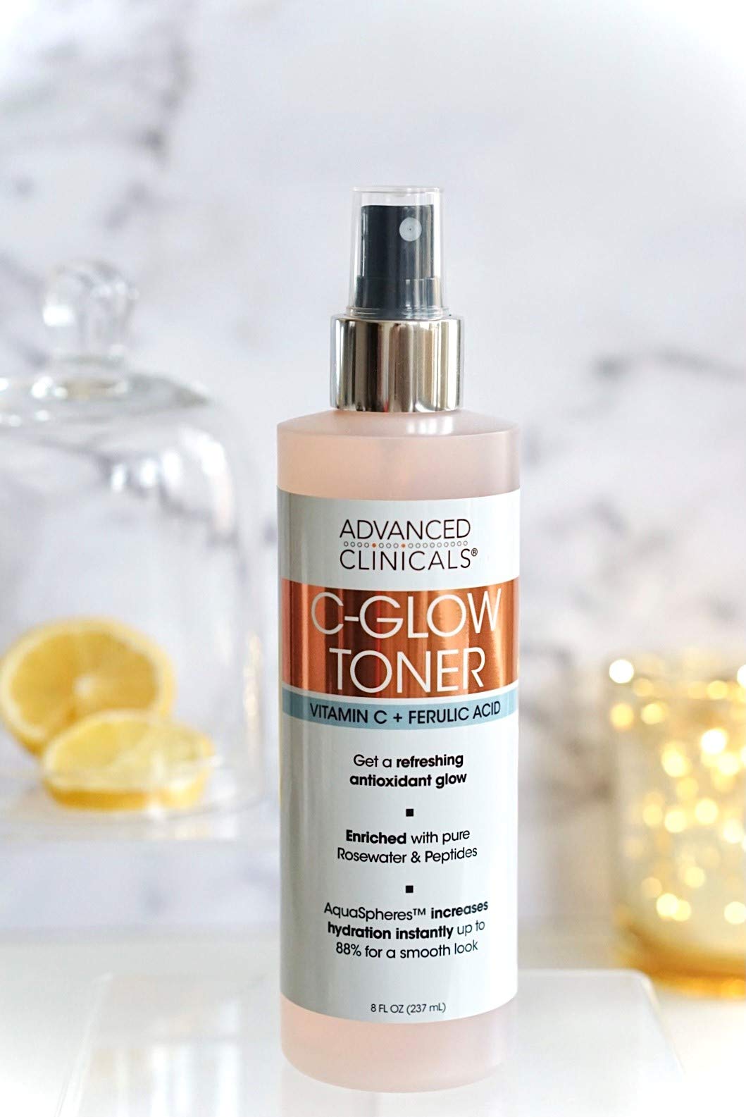 Advanced Clinicals Vitamin C Glow Facial Mist Toner for Face W/Rosewater, Ferulic Acid, & Peptides. Vitamin C Antioxidant Moisturizer Face Mist
