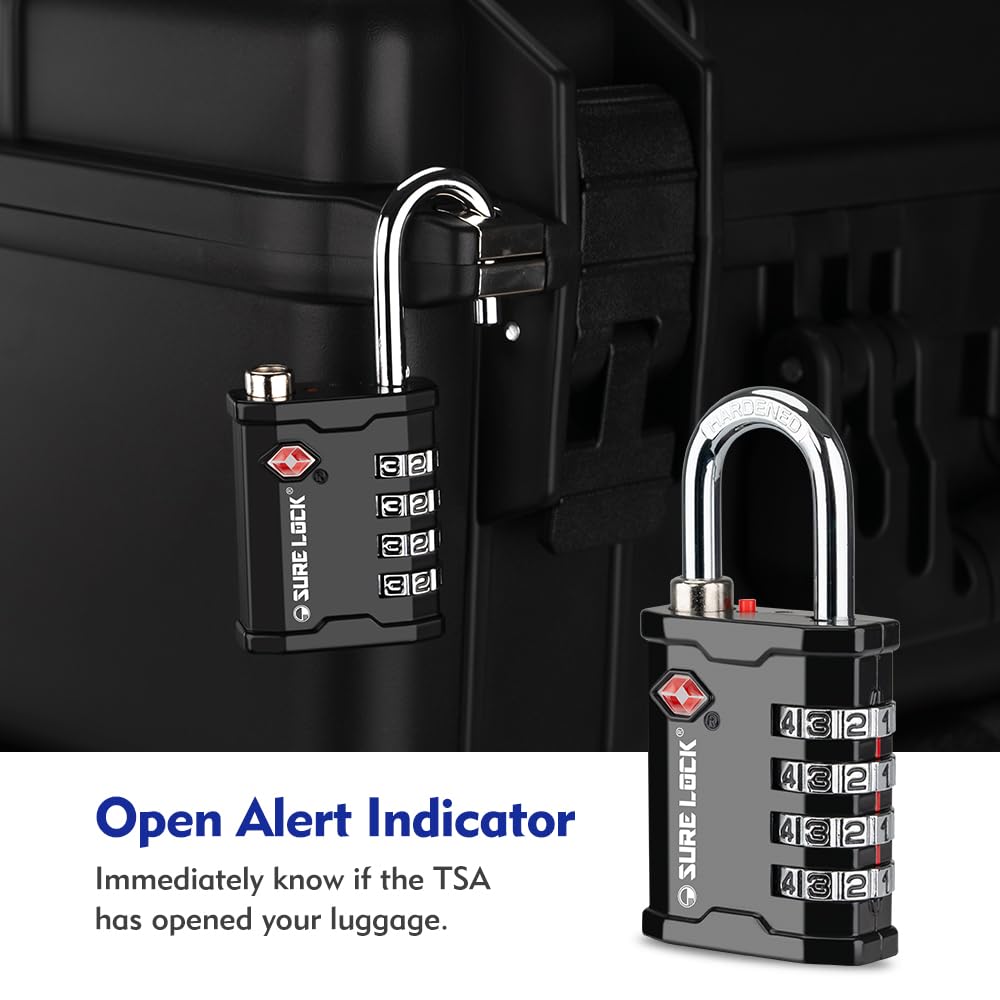 SURE LOCK TSA Accepted Heavy Duty Combination Padlocks 2 Pack – Travel Locks for Gun Cases, Equipment, Trade Shows, Music & Medical (Black)