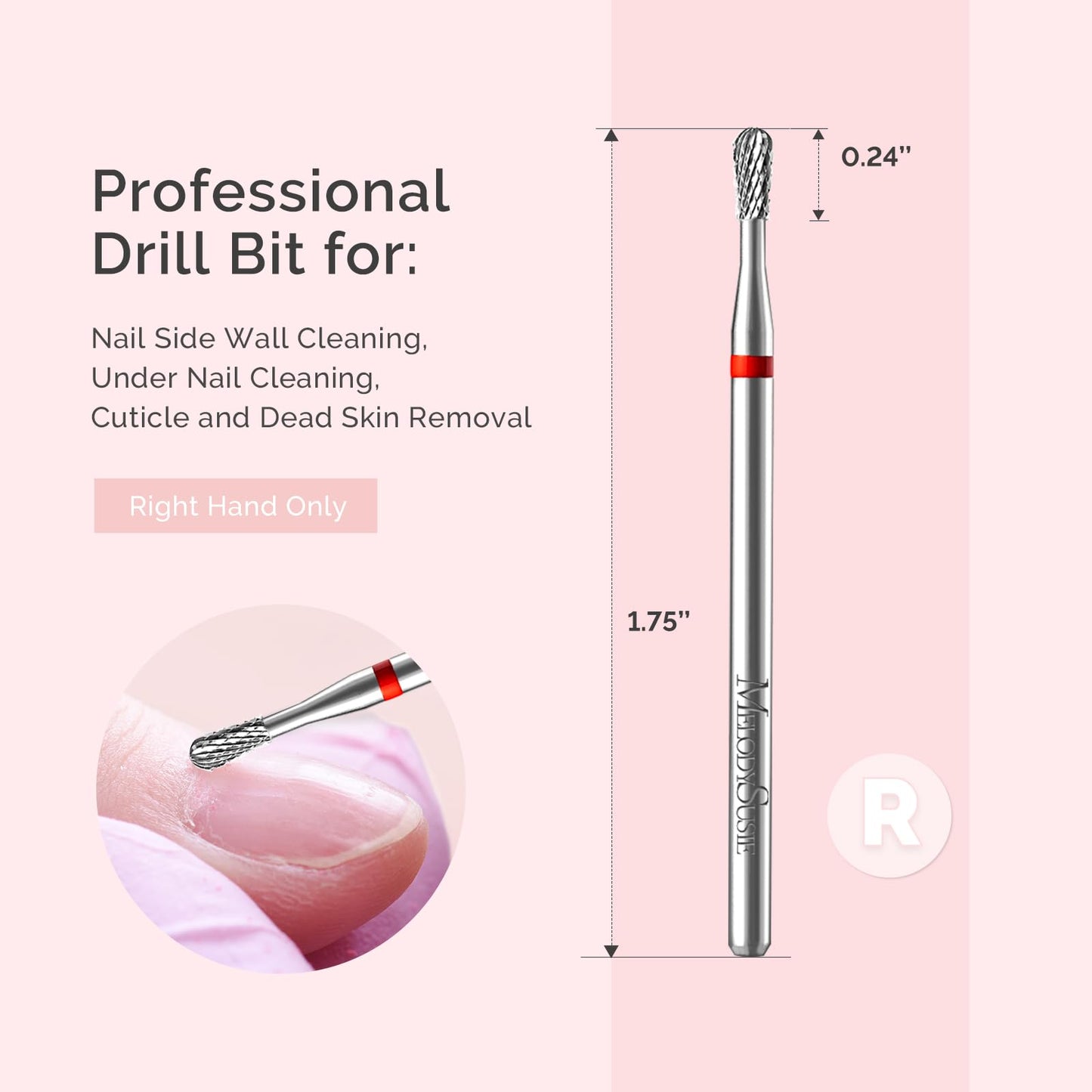 MelodySusie Cuticle Clean Nail Drill Bit 3/32'', Professional Safety Carbide Under Nail Cleaner Nail Bit for Cuticle Dead Skin Nail Prepare, Two Way Beauty and Personal Care MelodySusie